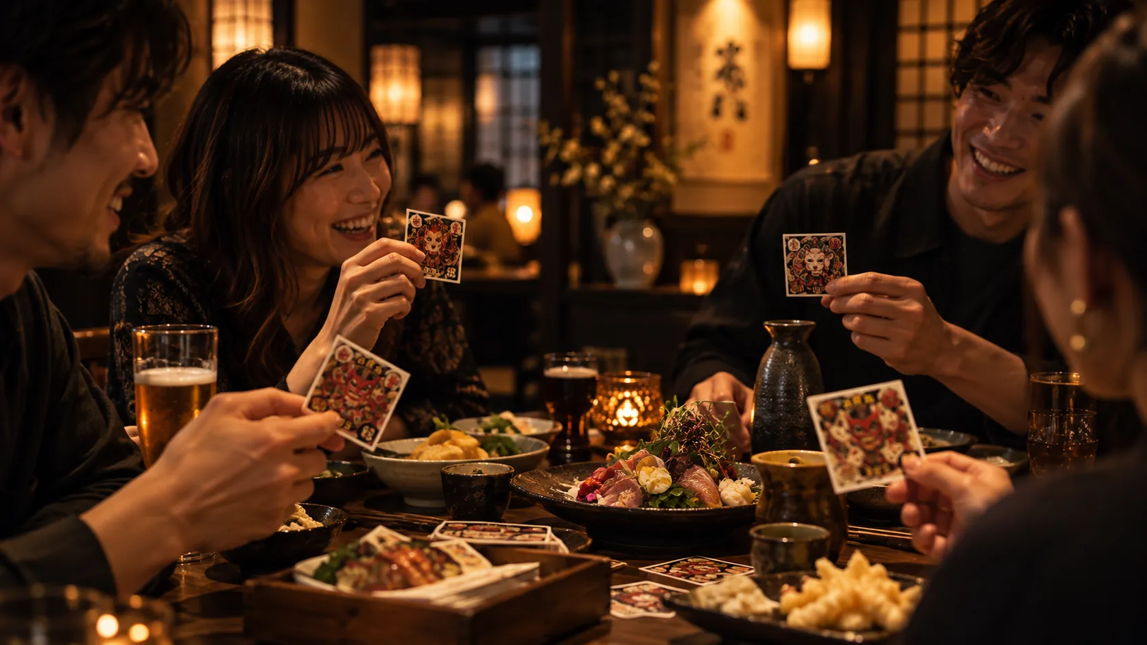 店内でシールを見ながら食事をする様子